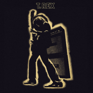 Guitariste T-Rex Glam Rock sur fond noir