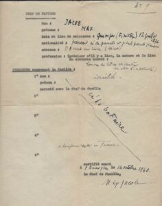 Document de déclaration d'identité Max Jacob 14 octobre 1940 1
