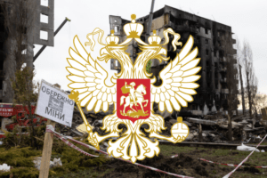 Armoiries de Russie sur Ukraine détruite